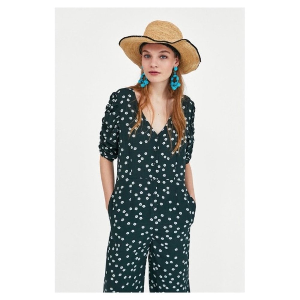 ZARA | Green Floral Jumpsuit | NWT | Medium